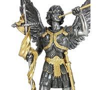 Veronese Design Statua dell'Arcangelo di San Gabriele con tromba e croce, in resina colata a freddo, finitura dorata, 33 cm