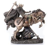 Veronese Design Statua di un guerriero vichingo che va a battaglia sul cavallo Dio norreno