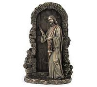 Veronese Design Statua religiosa da collezione in resina con finitura bronzata e scritta "Gesù Stand at The Door and Knocks", 22,5 cm
