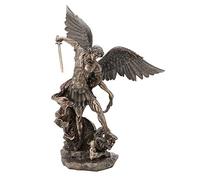 Veronese Design Statuetta religiosa di San Michele in piedi sopra il Demone Arcangelo Guerriero Finitura Bronzo Antico