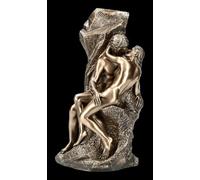 Veronese Il bacio dopo Rodin - Scultura di coppia d'amore, 29 cm | Statuetta bronzata, forma del corpo liscia, blocco di roccia ruvida ruvida, profondità compatta, decorazione artistica per