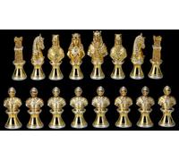 Veronese - Set di scacchi in peltro, 32 pezzi, placcati oro e argento | Realizzato a mano in peltro, 32 personaggi completamente senza tavola, re 7,5 cm, contadino 6,5 cm, superficie 2,5 cm