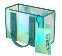 VERONLY Borsa da spiaggia trasparente per donne e ragazze, grande e impermeabile, con tasca, ideale per piscina, viaggi e vacanze (borsa da spiaggia viola), sfumato verde menta