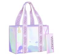 VERONLY Borsa da spiaggia trasparente per donne e ragazze, grande e impermeabile, con tasca, ideale per piscina, viaggi e vacanze (borsa da spiaggia viola), viola sfumato