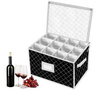 VERONLY Contenitore per bicchieri da vino con coperchio, custodia per calici con 12 divisori per traslochi, cucina, campeggio, feste, viaggi, roulotte, (nero)