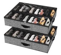VERONLY Organizer Scarpe il Letto, 2 Organizzatore Scarpe Sottoletto Portascarpe Salvaspazio con Coperchio Trasparente Cerniera,Adatto per 32 paia (Nero,95x60x15cm/37.4x23.6x6.1inch)