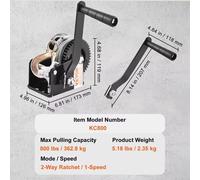 Verricello Manuale a mano cavo acciaio 10 M cricchetto a 2 vie x Barca Rimorchio