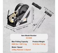 Verricello Manuale a mano cavo acciaio 10 M cricchetto a 2 vie x Barca Rimorchio