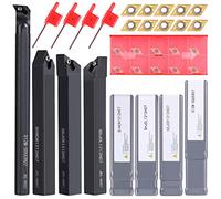 VerRich Kit di 14 utensili per tornitura indicizzabili da 1/2" con gambo da 12 mm, 4 supporti per tornio S12M-SDUCR07/SDJCR1212H07/SDNCN1212H07/SDJCL1212H07,10PCS DC070204 inserti in carburo