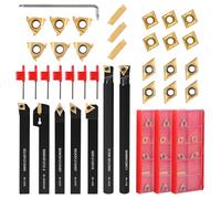 VerRich Kit di 28 utensili per tornitura indicizzabili, gambo da 1/2 "12 mm, barra di alesatura in metallo con 21 inserti in carburo per alesatura, taglio, scanalatura, tornitura filettatura