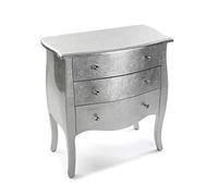 VERSA 21260014 Comodino Cagliari con 3 cassetti, Legno, Argentato, 76 x 38 x 72 cm