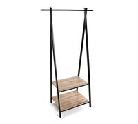 VERSA ALZ Appendiabiti da Terra in Stile Minimalista, Attaccapanni da Terra per Ingresso, con 2 Ripiani per Scarpe, Misure (A x L x l) 150 x 45 x 75 cm, Metallo e Legno, Colore Marrone e Nero