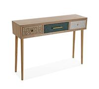 VERSA Bridge Consolle Ingresso, Tavolo Consolle, Tavolino Ingresso, Tavolo Salotto, con 3 cassetti, Misure (A x L x l) 77 x 30 x 107 cm, Legno, Colore Bianco, Verde e Marrone