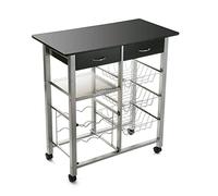 Versa Leicester Carrello cucina e Portabottiglie con ruote e cassetti, Mobile cucina, Misure (A x L x l) 82 x 40 x 76 cm, Legno e metallo, Colore Nero