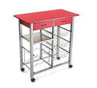 VERSA Leicester Carrello Cucina e Portabottiglie con Ruote e cassetti, Mobile Cucina, Misure (A x L x l) 82 x 40 x 76 cm, Legno e Metallo, Colore Rosso