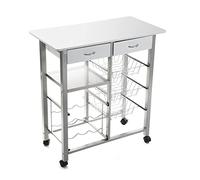 VERSA Leicester Carrello Cucina e Portabottiglie con Ruote e cassetti, Mobile Cucina, Misure (A x L x l) 82 x 40 x 76 cm, Legno e Metallo, Colore Bianco