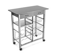 VERSA Leicester Carrello cucina e Portabottiglie con ruote e cassetti, Mobile cucina, Misure (A x L x l) 82 x 40 x 76 cm, Legno e metallo, Colore Grigio