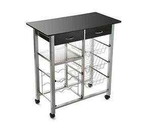 VERSA Leicester Carrello Cucina e Portabottiglie con Ruote e cassetti, Mobile Cucina, Misure (A x L x l) 82 x 40 x 76 cm, Legno e Metallo, Colore Nero