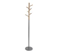 VERSA Malmö Appendiabiti da Terra in Stile Minimalista, Attaccapanni da Terra per Ingresso, con 6 Ganci o appendini per Abiti, Misure (A x L x l) 171 x 28 x 28 cm, Metallo e Legno, Colore Grigio