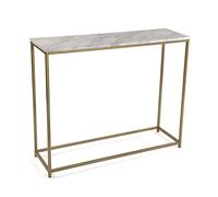 Versa Montpellier Mueble Recibidor Estrecho para Entrada o Pasillo, Mesa Consola, Medidas (Al x L x An) 81 x 30 x 100 cm, Madera y Metal, Color Mármol y Dorado
