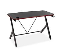 VERSA Pablo Scrivania per Computer e Scrittoio Salvaspazio, Piccolo Tavolo da Ufficio o Studio, Porta Casco e Porta Bevande, Misure (A x L x l) 76 x 60 x 120 cm, Legno e Metallo, Colore Nero e Rosso