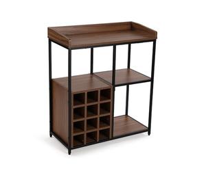 VERSA Portabottiglie, stile industriale, 120x65x30 cm, legno MDF e metallo, nero e marrone