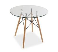 VERSA Priya Tavolo da Pranzo per Cucina, terrazzo, Giardino o Sala da Pranzo, Misure (A x L x l) 73 x 80 x 80 cm, Vetro e Legno, Colore Marrone e Trasparente