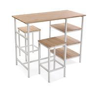 VERSA Tutaki Set Tavolo da Pranzo e Due sgabelli, Set da 3 Pezzi, Misure (A x L x l) 85 x 50 x 105,5 cm, Legno, PVC e Metallo, Colore Marrone e Bianco