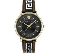 Versace Orologio da polso da uomo al quarzo moda cinturino in pelle nero cassa in acciaio inox display analogico nero - VE5A01721