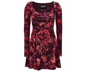 Versace - Baroque-Print Long-Sleeve Mini Dress - - Dresses - Donna - Viola - M