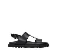 Versace Black Leather Flat Sandals - EU40.5/US7.5