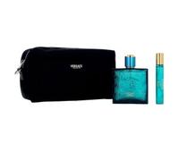 Versace Eros Eau de Toilette Uomo, 100 ml + 10 ml Formato Viaggio + Beauty Case, Fragranza Aromatica, Set Regalo
