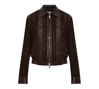 Versace - Giacca in Pelle e Camoscio con Motivo Greca Inciso - - Jackets - Donna - Marrone - M