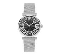 Versace Greca Chic Collection Orologio da donna di lusso con cinturino in argento con cassa argento e quadrante nero, OS, Versace | Greca Chic, Nero, OS, Versace | Greca Chic