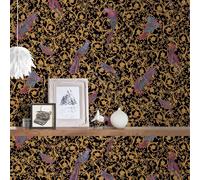 Versace Carta da Parati IV Barocco Uccelli 37053-1 Nero/Oro Esotico Camera