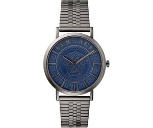 Versace J4 V-Essential VEJ401021 - Orologio da uomo al quarzo, quadrante blu zaffiro, vetro antiriflesso, 40 mm, con 3 lancette, colore: canna di fucile, canna di fucile