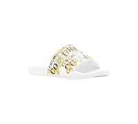 VERSACE JEANS COUTURE Ciabatte Unisex Bianche in Gomma, con Stampa Barocco. Logo Lettering a Contrasto nella Parte Anteriore di Colore Nero. Bianco