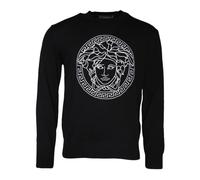 Versace - Maglione in cotone con collo a giro e ricamo - - Knitwear - Uomo - Nero - M