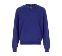 Versace - Maglione Scollo a V in Maglia di Seta e Cotone - - Knitwear - Uomo - Blu - L