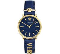Versace Orologio da polso da donna al quarzo moda cinturino in pelle blu cassa in acciaio inox display analogico blu - VE8104522