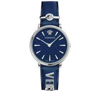 Versace Orologio da polso da donna al quarzo moda cinturino in pelle blu cassa in acciaio inox display analogico blu - VE8104222