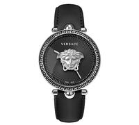 Versace Orologio da polso da donna al quarzo moda cinturino in pelle nero cassa in acciaio inox display analogico nero - VECO01622
