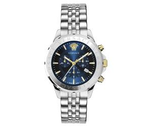 Versace - Orologio Da Polso Da Uomo Al Quarzo Moda Bracciale E Cassa In Acciaio Inox Di Colore Grigio Quadrante Analogico Blu - VEV601923