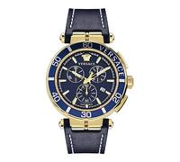 Versace Orologio da polso da uomo al quarzo moda cinturino in pelle blu cassa in acciaio inox display analogico blu - VE3L00322