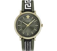 Versace Orologio da polso da uomo al quarzo moda cinturino in pelle verde cassa in acciaio inox display analogico verde - VE5A01621