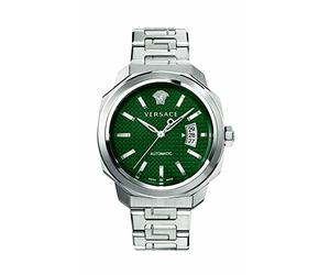 Versace - Orologio Da Polso Da Uomo Automatico E A Carica Manuale Meccanico Moda Bracciale E Cassa In Acciaio Inox Di Colore Grigio Quadrante Analogico Verde - VEAG00122