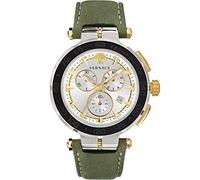 Versace Orologio da polso uomo Greca Chrono 45 mm data, cronografo, cinturino in pelle VEPM00220, cinghia