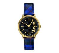 Versace - Orologio Unisex Al Quarzo Moda Cinturino In Pelle Blu Cassa In Acciaio Inox Quadrante Analogico Nero - VE8100218