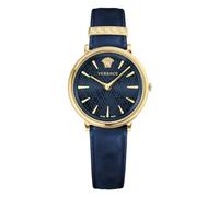 Versace - Orologio Unisex Al Quarzo Moda Cinturino In Pelle Blu Cassa In Acciaio Inox Quadrante Analogico Blu - VE8100419