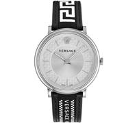 Versace Orologio da polso da uomo al quarzo moda cinturino in pelle nero cassa in acciaio inox display analogico grigio - VE5A01021